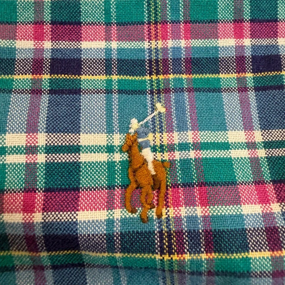 Polo Ralph Lauren Mens Plaid Button Down Shirt Teal Pink M Preppy Country Club